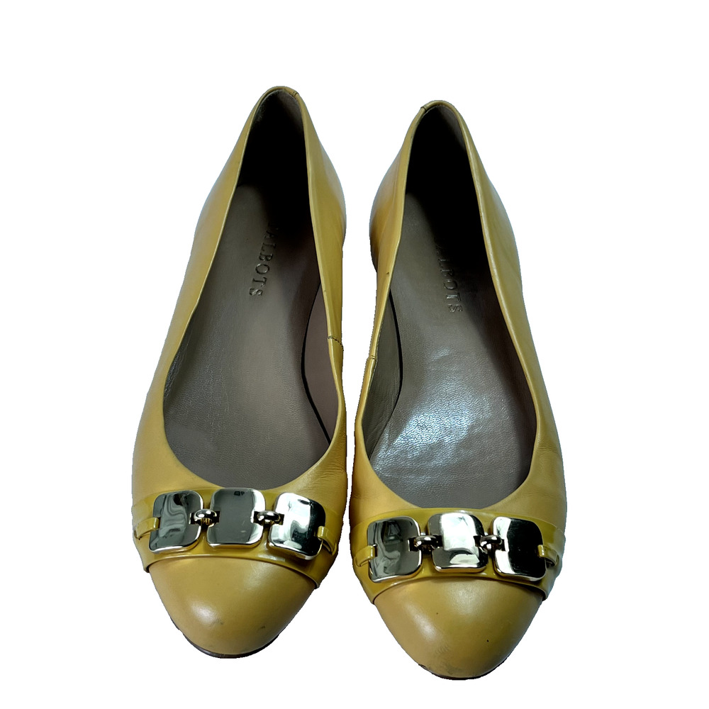 Talbots Flats Shoes Women's Size 7 B Yellow Leather Gold Chain Ornamental